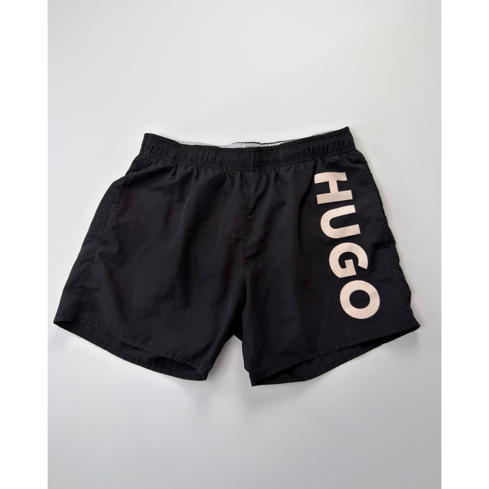 Hugo Swim Shorts Womens M Black Good Logo Print Elastic Waistband